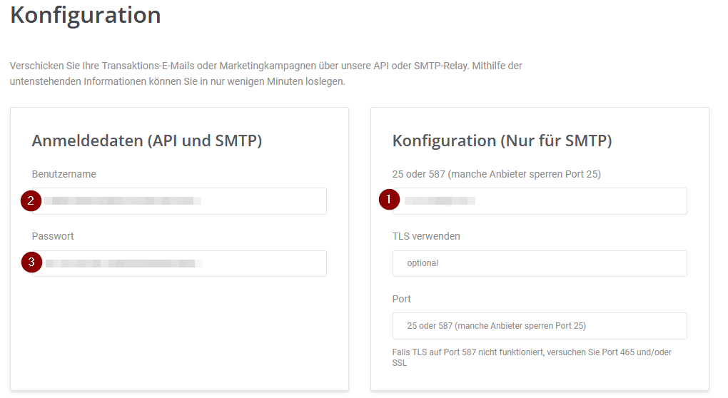Mailjet - Konfiguration - SMTP Daten notieren