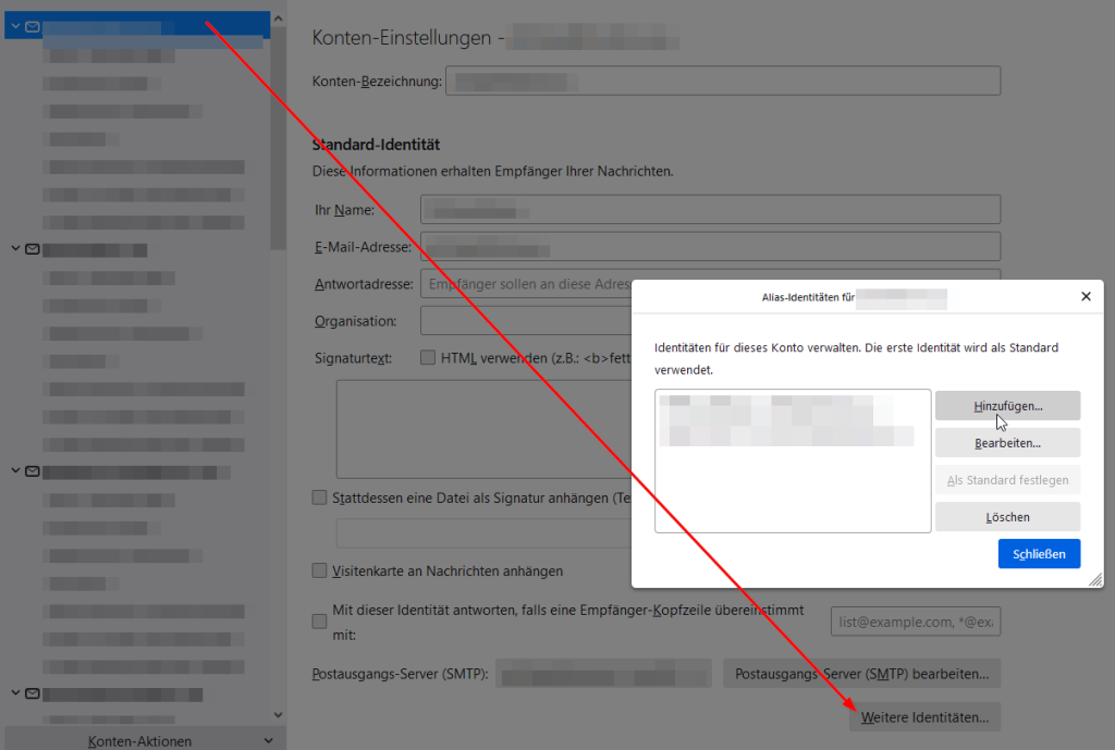 Mozilla Thunderbird - Konten-Einstellungen - Neue Identität